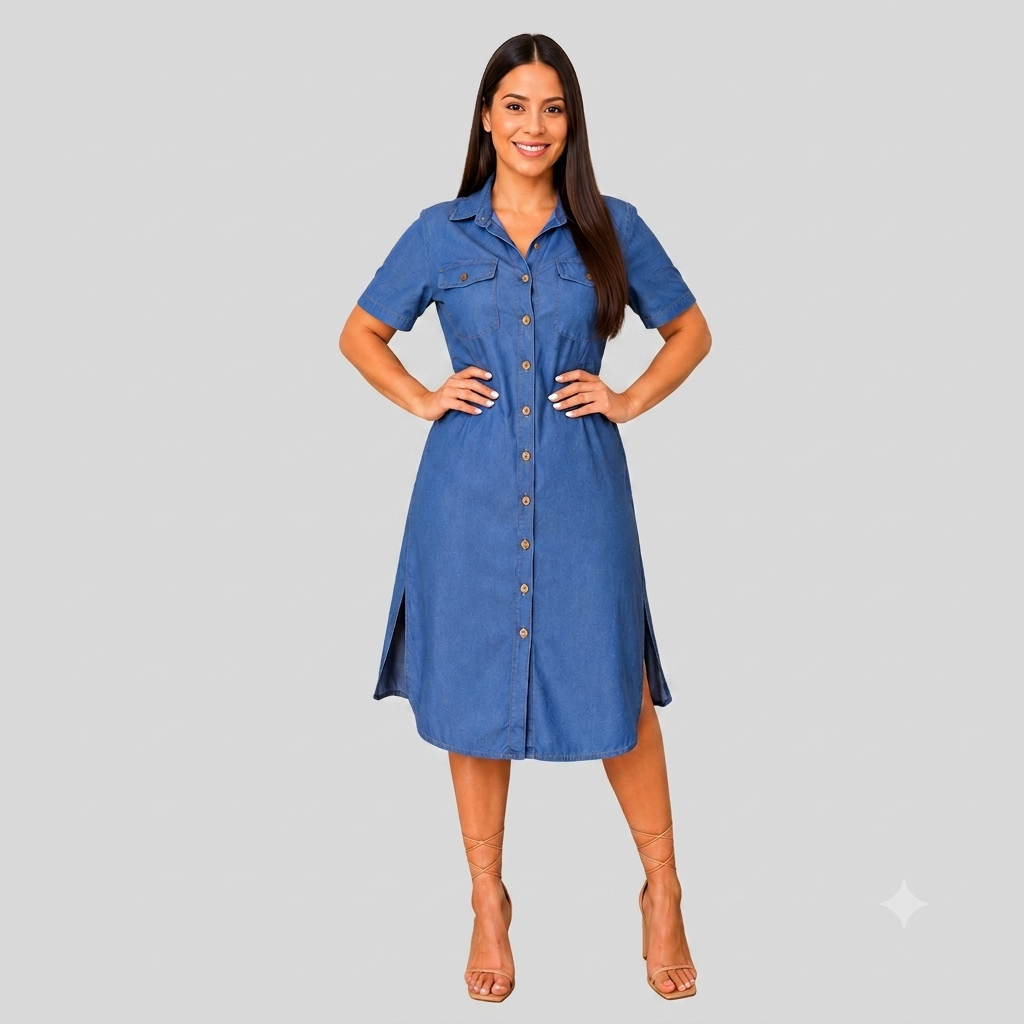 Vestido Midi Jeans com Botões e Bolsos – Dicas de Estilo e Combinações Incríveis