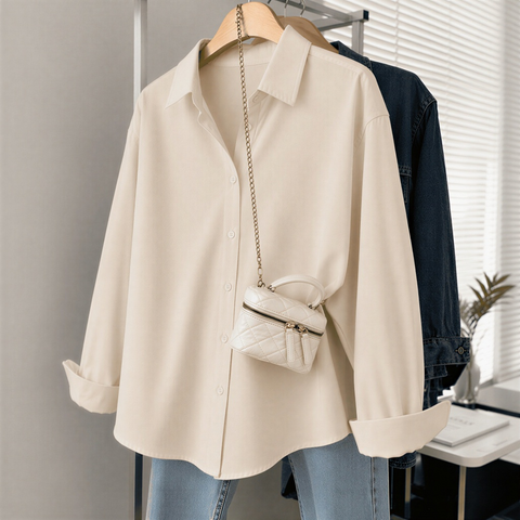 Camisa Social Feminina em Crepinho com Elastano Manga Longa
