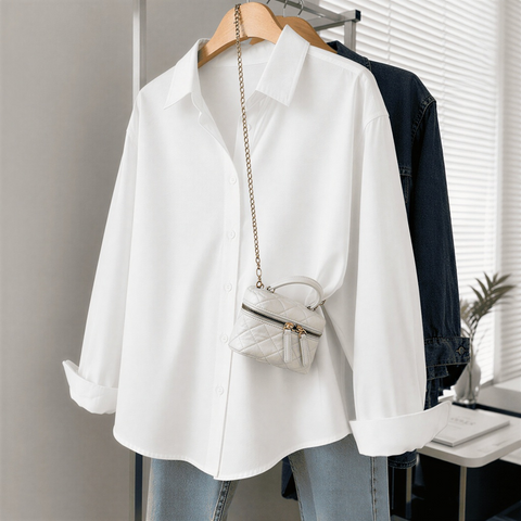 Camisa Social Feminina em Crepinho com Elastano Manga Longa