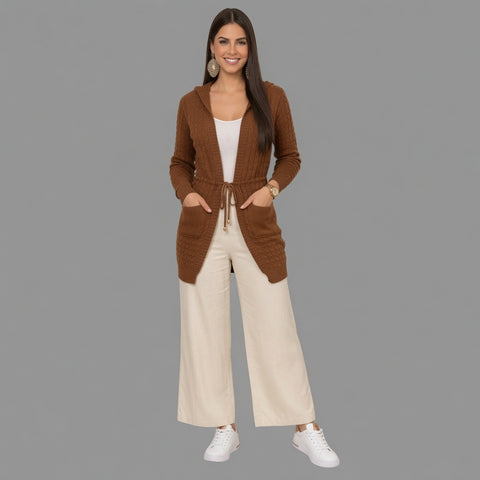 Cardigan Feminino Tricô com Capuz