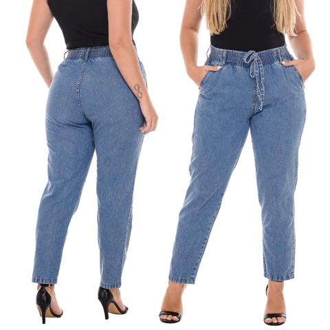 Calça Jeans Feminina Cintura Alta Capri Tecido Leve