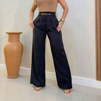 Calça Social Feminina Pantalona Alfaiataria Com Cinto