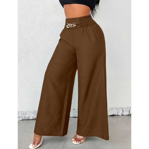 Calça Pantalona De Linho Com Cintura Alta e Bolsos Rario10.com.br