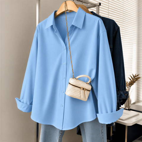 Camisa Social Feminina em Crepinho com Elastano Manga Longa