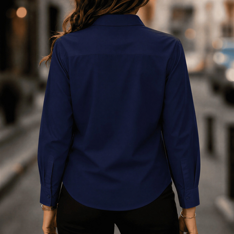 Camisa Social Feminina Crepinho Premium com Elastano Manga Longa