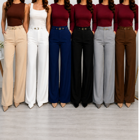 Calça Social Feminina Pantalona Alfaiataria Com Cinto