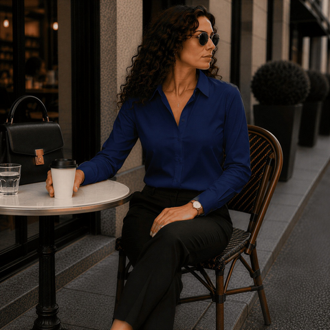 Camisa Social Feminina Crepinho Premium com Elastano Manga Longa