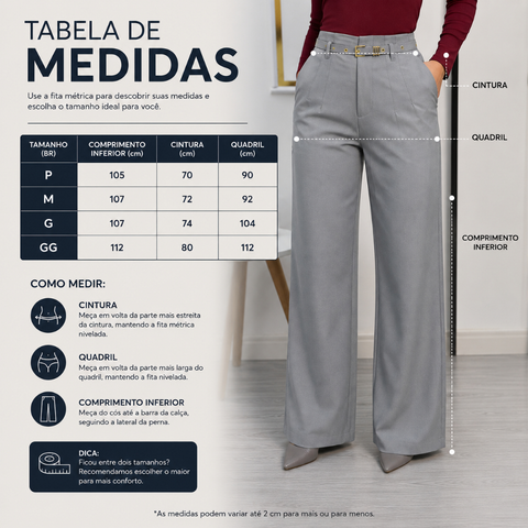 Calça Social Feminina Pantalona Alfaiataria Com Cinto