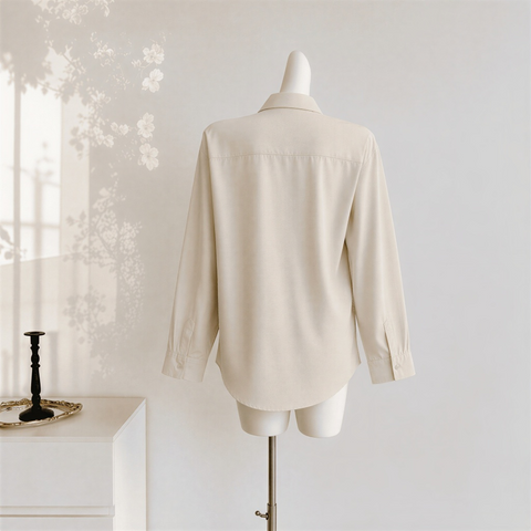 Camisa Social Feminina em Crepinho com Elastano Manga Longa