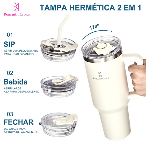 Copo Térmico Inox 1200ml com Tampa e Canudo | Produto Nacional