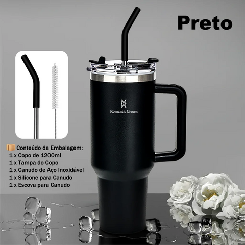 Copo Térmico Inox 1200ml com Tampa e Canudo | Produto Nacional