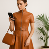 Vestido Feminino de Couro Sintético Caramelo