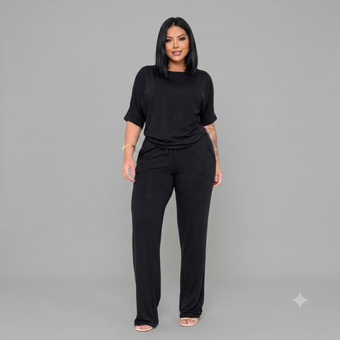 Conjunto Feminino Rario10 – Calça Pantalona e Blusa Manga Morcego em Viscolycra Premium