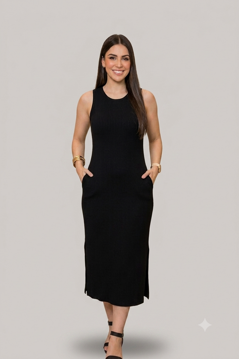 Kit 2 Vestido Midi Regata com Fenda Lateral