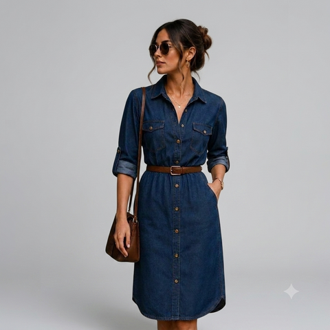 Camisa Chemise Jeans Feminina Rario10 – Estilo Atemporal em Jeans Premium | P ao GG