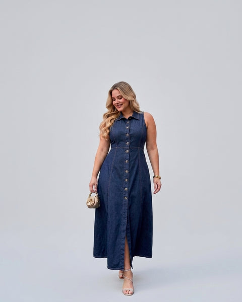 Vestido Regata Jeans Longo