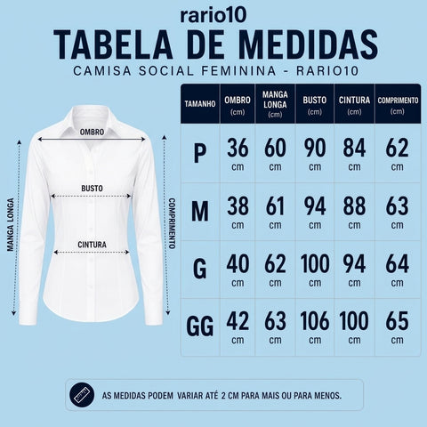 Camisa Social Feminina Crepinho Premium com Elastano Manga Longa