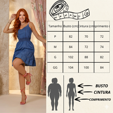 Vestido Jeans Soltinho Feminino com Detalhes na Alça Rario10 – Estilo e Leveza | P ao GG