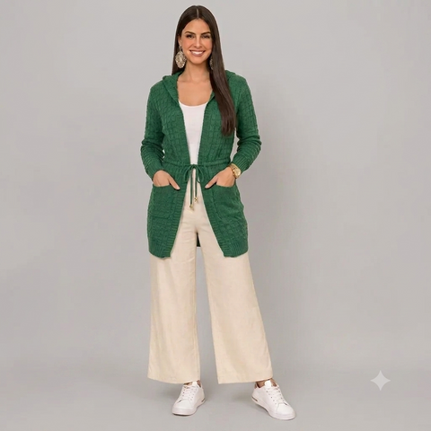 Cardigan Feminino Tricô com Capuz