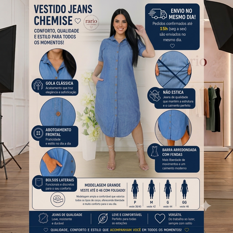 Vestido Jeans Chamise Camisão Soltinho Rario10 – Jeans Liverpool Premium | P ao GG Rario10.com.br