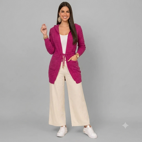Cardigan Feminino Tricô com Capuz