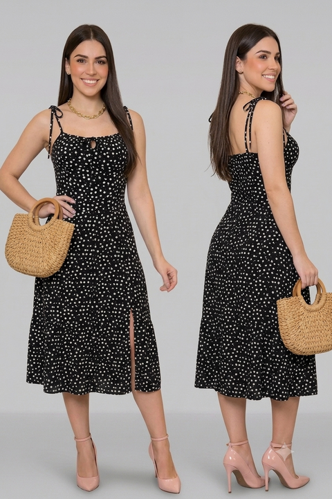 Vestido Feminino Mídi Romântico Estampa Floral