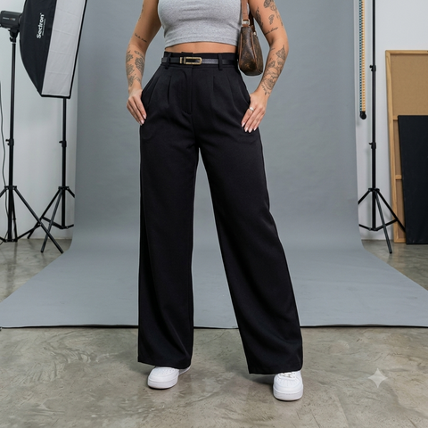 Calça Social Feminina Pantalona Alfaiataria Com Cinto