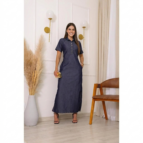 Vestido Longo Jeans Rario10 – Modelagem Perfeita com Bolso | Do 38 ao 46