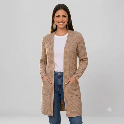 Casaco Feminino em Tricô com Bolsos