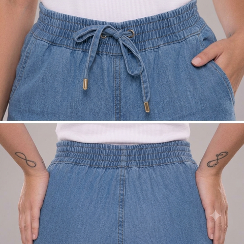 Calça Pantalona Wide Leg Jeans Feminina Cintura Alta Rario10.com.br