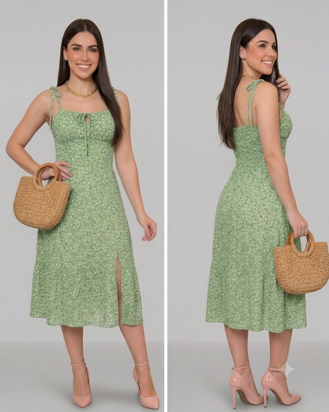 Vestido Feminino Mídi Romântico Estampa Floral