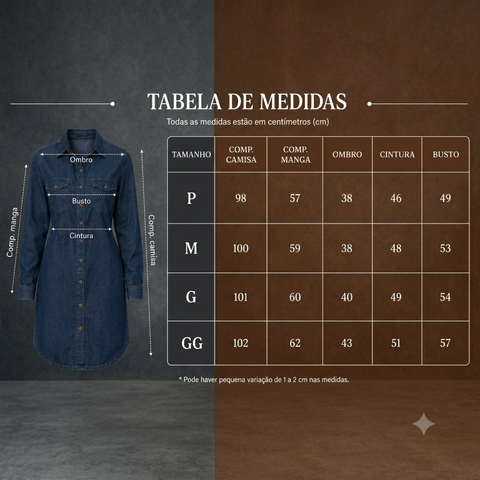 Camisa Chemise Jeans Feminina Rario10 – Estilo Atemporal em Jeans Premium | P ao GG