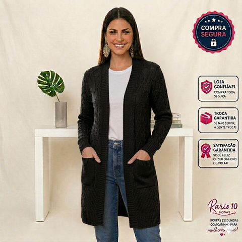 Casaco Feminino em Tricô com Bolsos