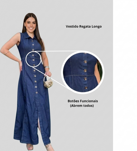 Vestido Regata Jeans Longo