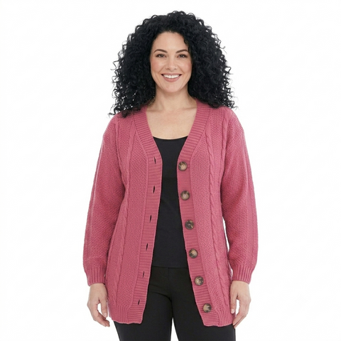 Casaco Plus Size em Tricô Trançado com Botões Rario10 – Elegância e Quentinho do 46 ao 50