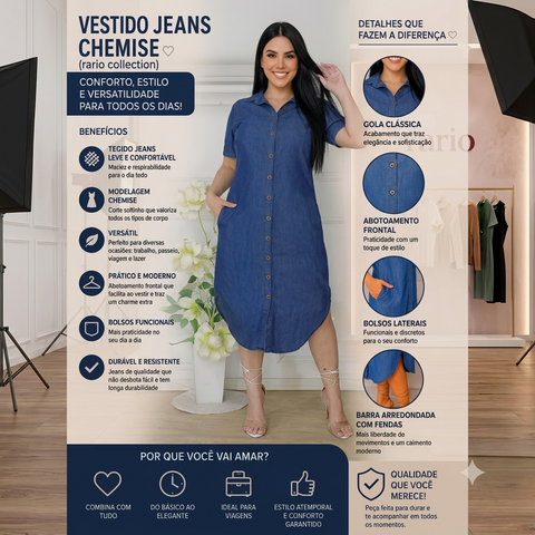 Vestido Jeans Chamise Camisão Soltinho Rario10 – Jeans Liverpool Premium | P ao GG Rario10.com.br