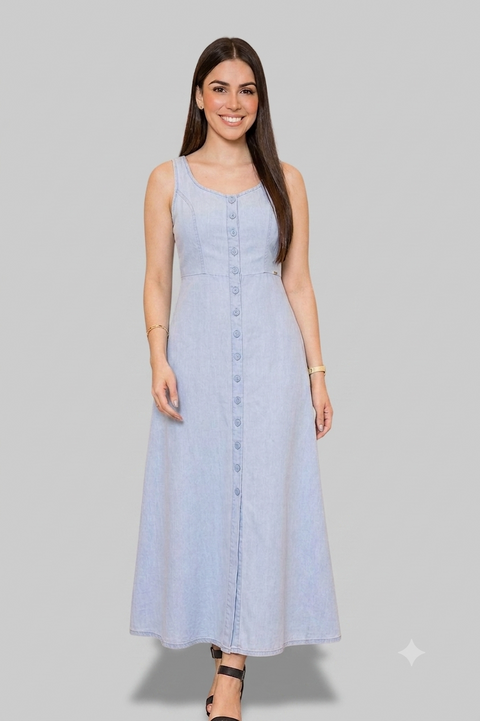 Vestido Feminino em Jeans Longo sem Mangas