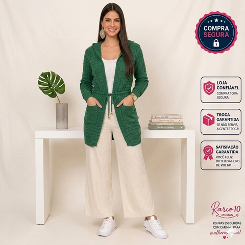 Cardigan Feminino Tricô com Capuz