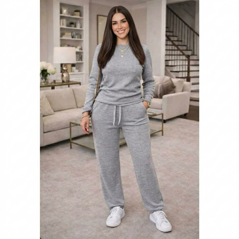 Conjunto Feminino Lanzinha 2 Peças – Blusa Manga Longa + Calça Pantalona Rario10