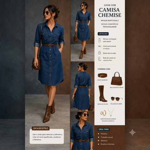 Camisa Chemise Jeans Feminina Rario10 – Estilo Atemporal em Jeans Premium | P ao GG