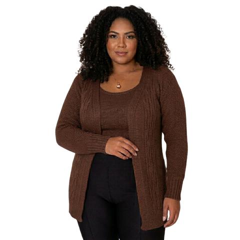 Conjunto Plus Size Rario10 – Cardigan e Regata em Tricot | Veste do 48 ao 54