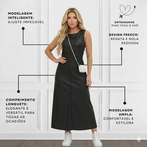 Vestido Feminino Regata em Couro Soltinho