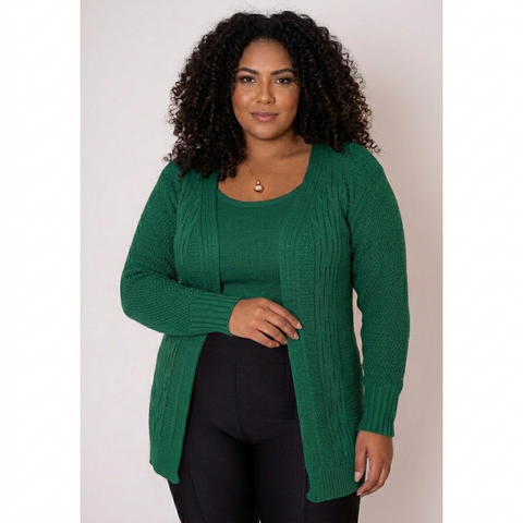 Conjunto Plus Size Rario10 – Cardigan e Regata em Tricot | Veste do 48 ao 54