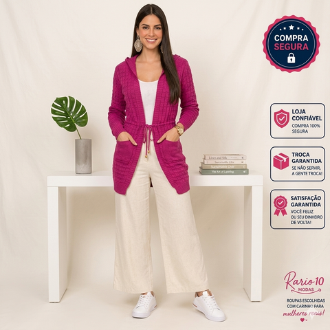 Cardigan Feminino Tricô com Capuz