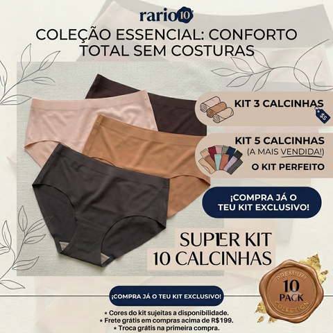 Kit Calcinhas Cintura Alta Sem Costura Rario10 – Confortável, Leve e Sem Marca | P/M e G/GG
