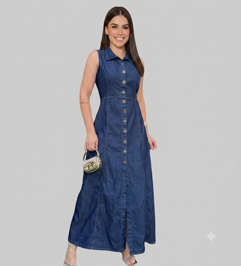 Vestido Regata Jeans Longo