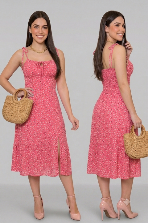 Vestido Feminino Mídi Romântico Estampa Floral