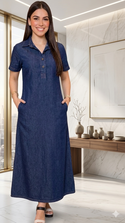 Vestido Longo Jeans Rario10 – Modelagem Perfeita com Bolso | Do 38 ao 46
