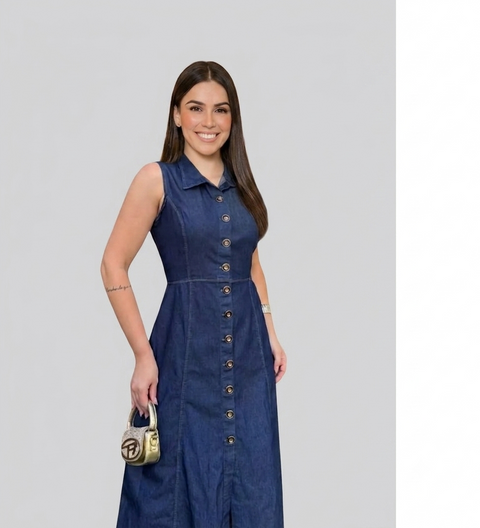 Vestido Regata Jeans Longo