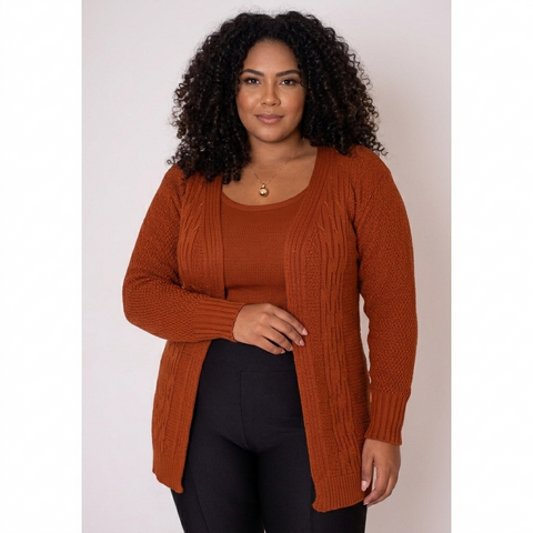 Conjunto Plus Size Rario10 – Cardigan e Regata em Tricot | Veste do 48 ao 54